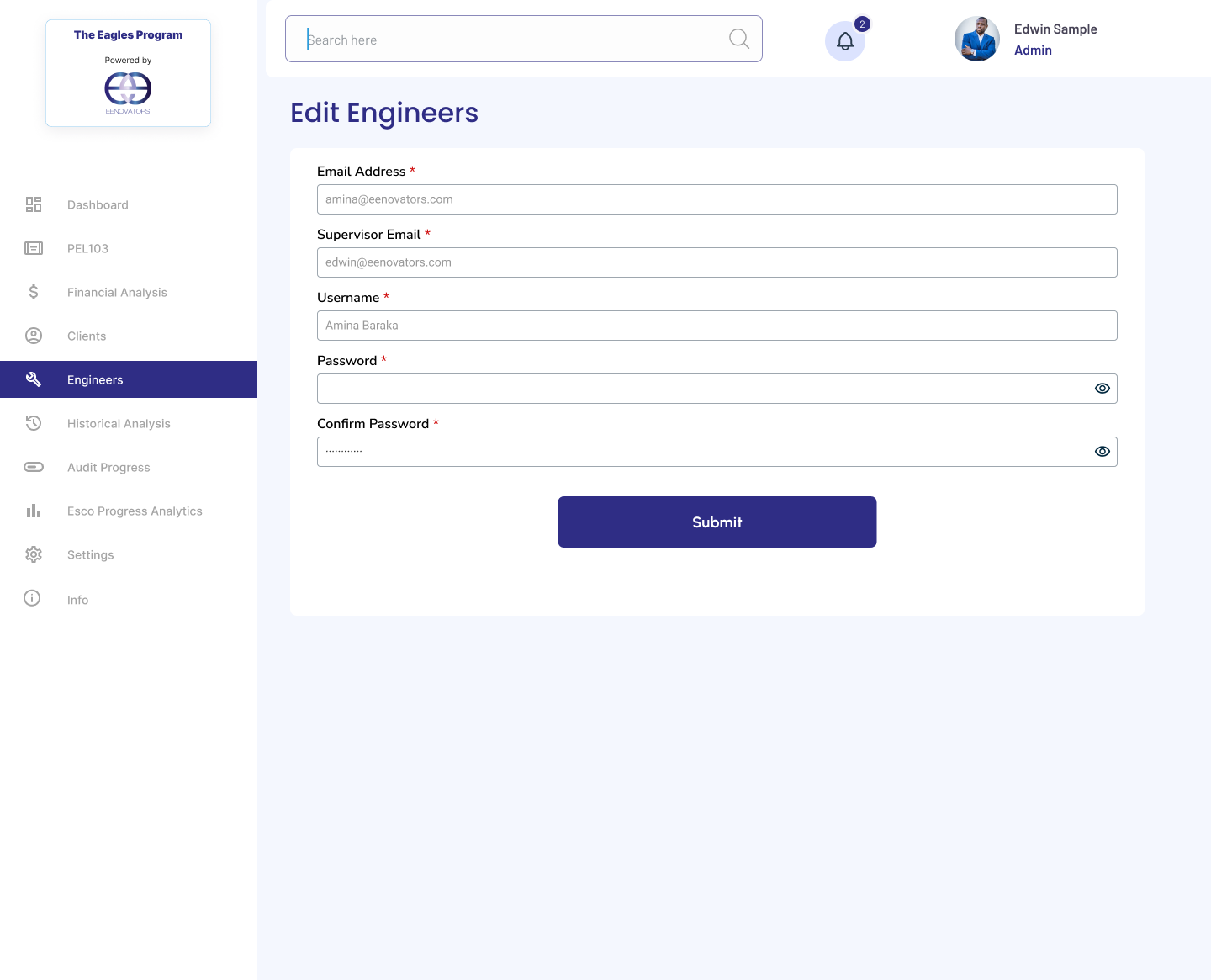 Edit engineer form